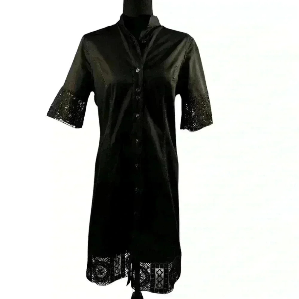 Rebecca & Drew Dress Shirtdress Black Lace Sleeve Size 36  Regular Medium VTG